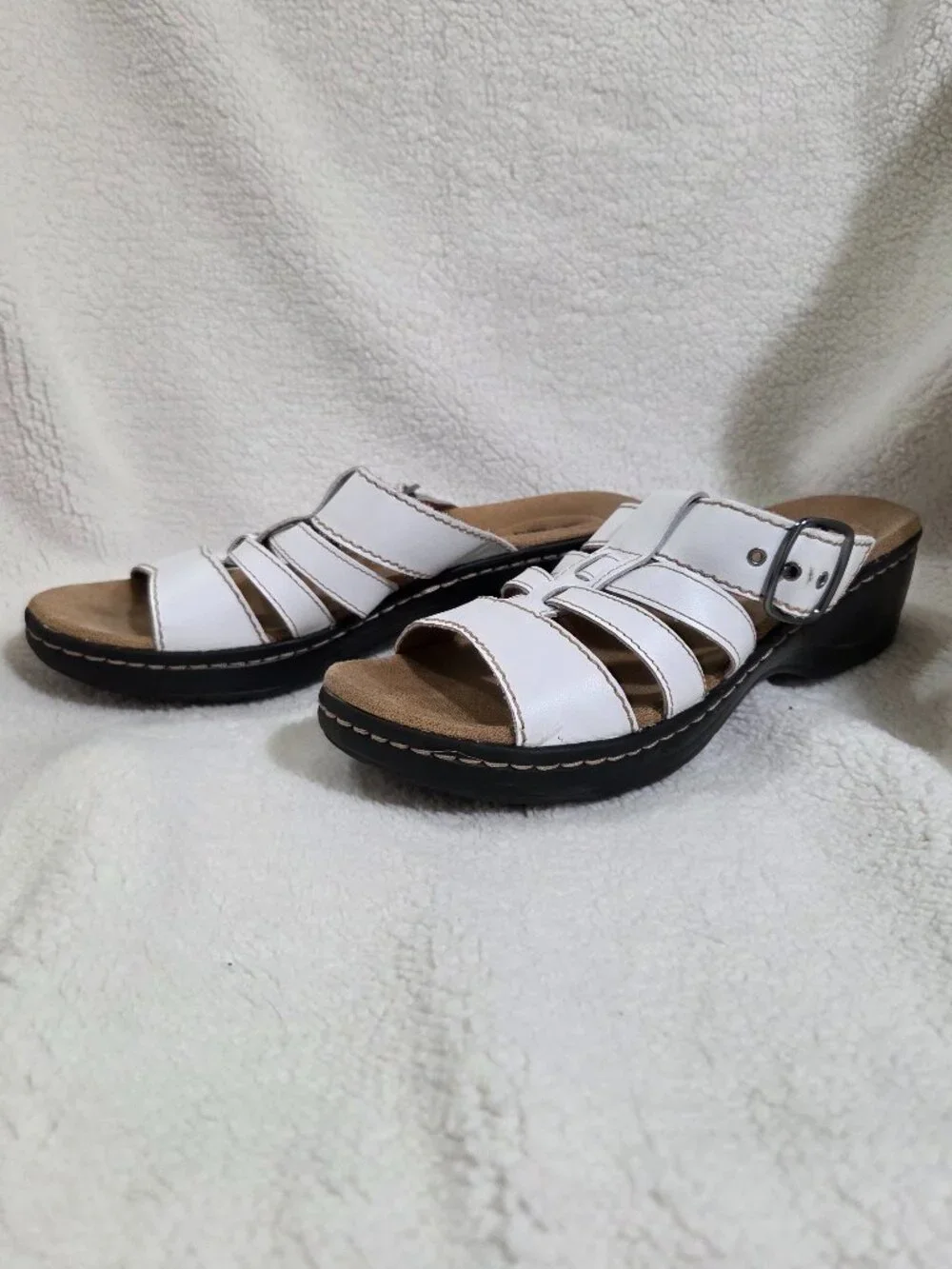 Clarks White Leather Sandals, 8